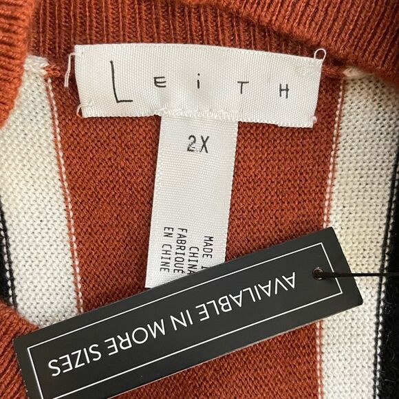 Leith Mock‎ Neck Striped Sweater Cotton Blend Long Sleeve Size 2X NEW - Picture 13 of 13